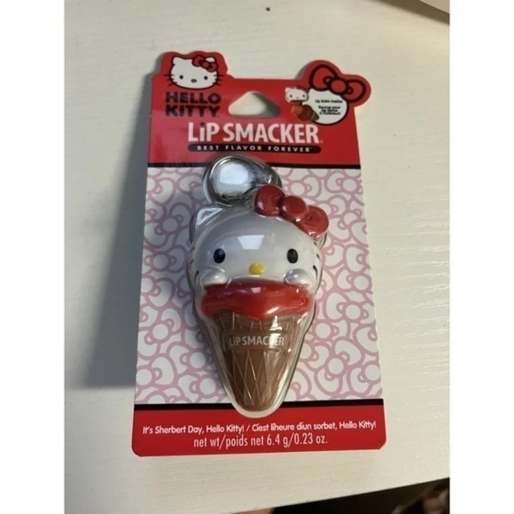 Lot of 2 Hello Kitty Lip Smacker Ice‎ Cream Cone Lip Balm Keychain 0.23oz